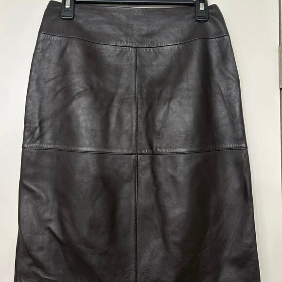 Chocolate Brown Soft Supple Leather Knee Length Pencil Skirt Small - Picture 3 of 10